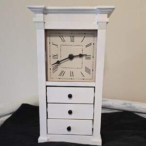 White Vintage-Style Desk/Vanity Clock with Drawers